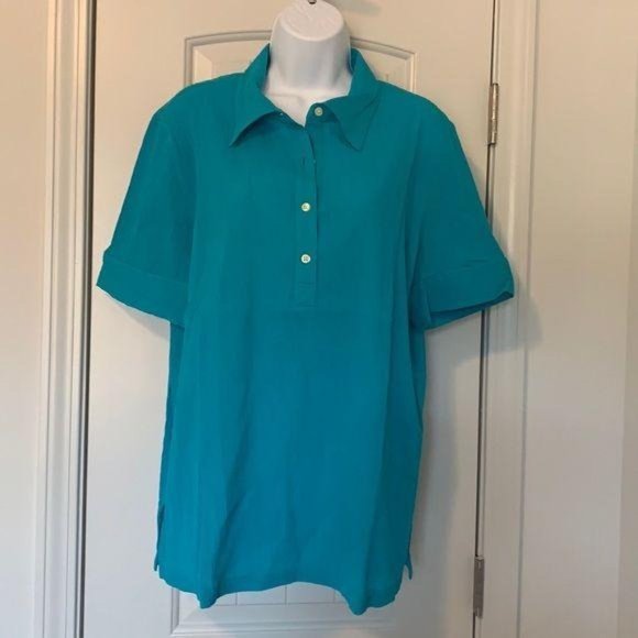 Orvis blue collared half button textured top - Picture 8 of 9